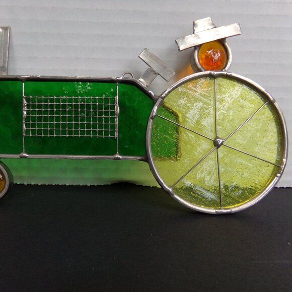 Stained Glass Window Suncatcher Yellow Green Farm Tractor - Picture 4 of 11